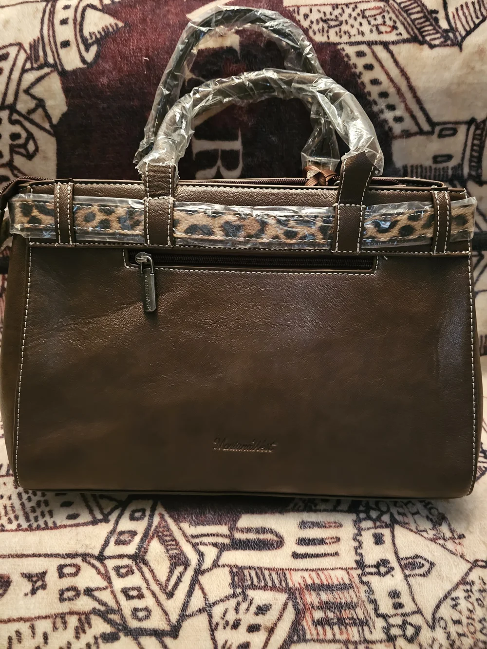 Montana West Brown Faux Leather Satchel with Leopard Accent